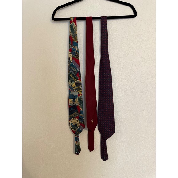 Polo Ralph Lauren‎ Neckties Lot of 3 Silk Red Blue Pattern Travel Print